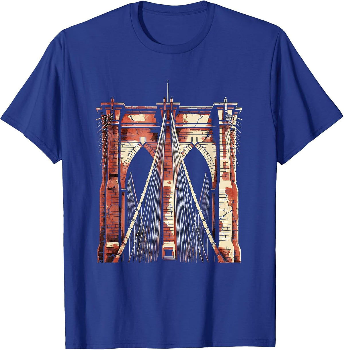 Men's Brooklyn Bridge Cables Morning Light Illustration T-Shirt - Royal Blue