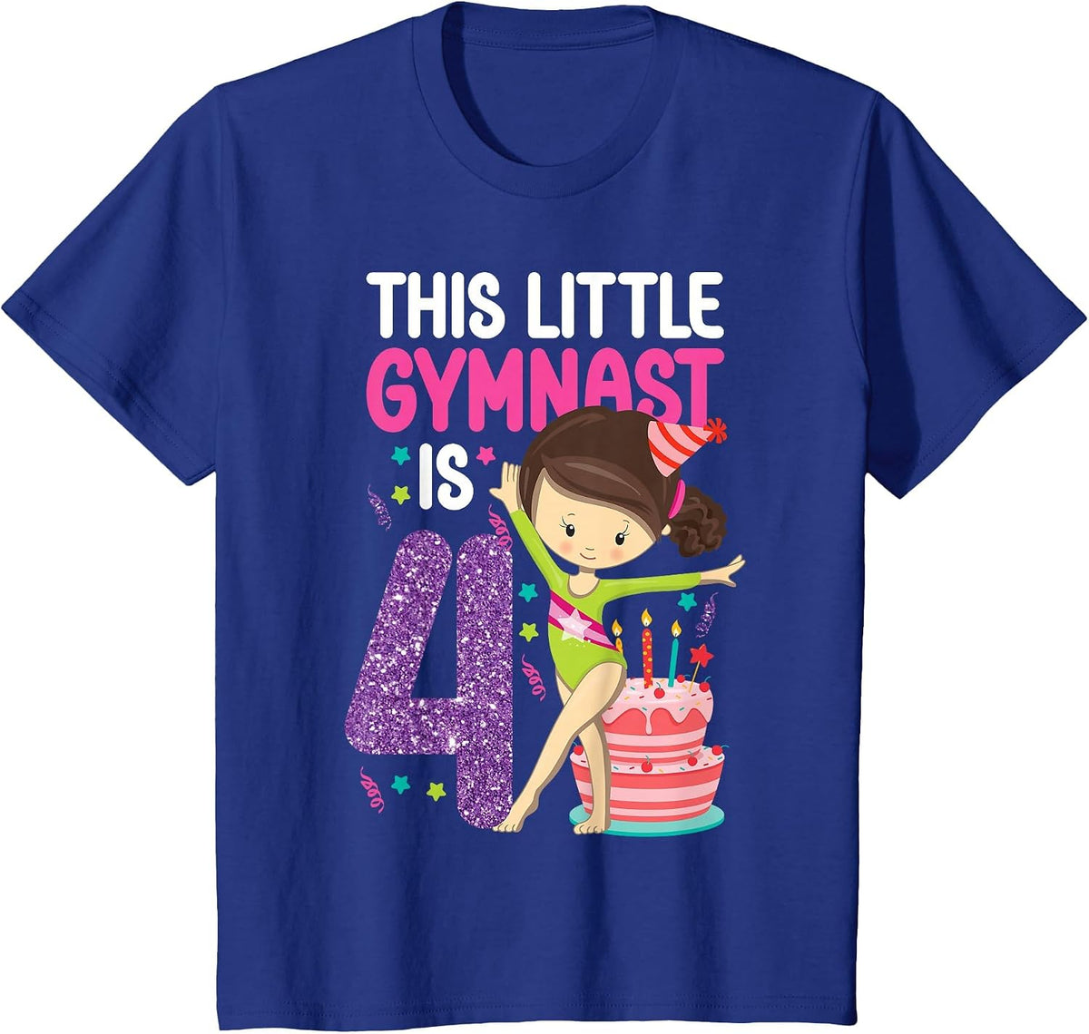 Gymnastics 4th Birthday This Little Gymnast is 4 T-Shirt - Royal Blue