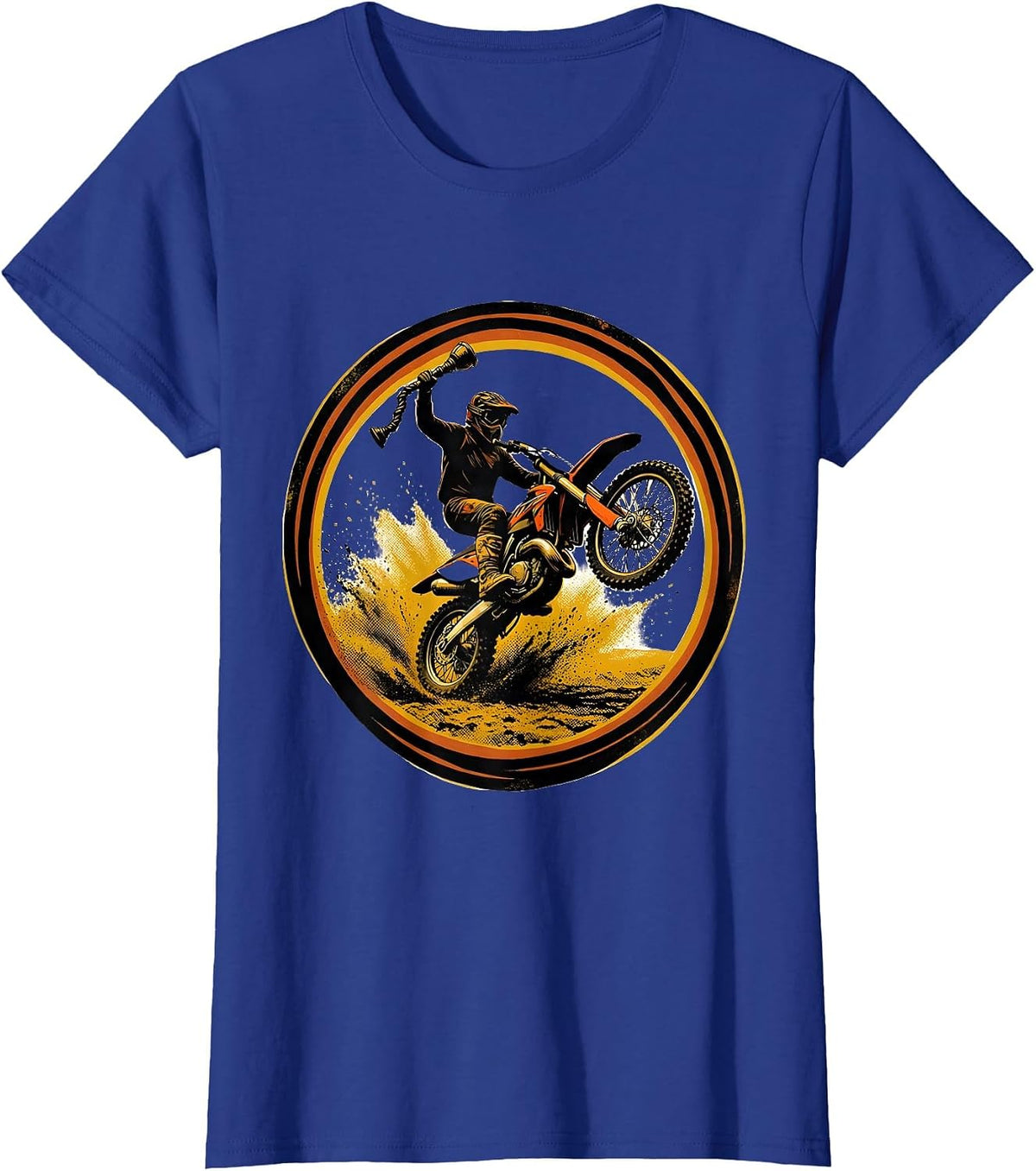 Women's Dirt Bike Rider Badge Screenprint Poster Humor T-Shirt - Royal Blue