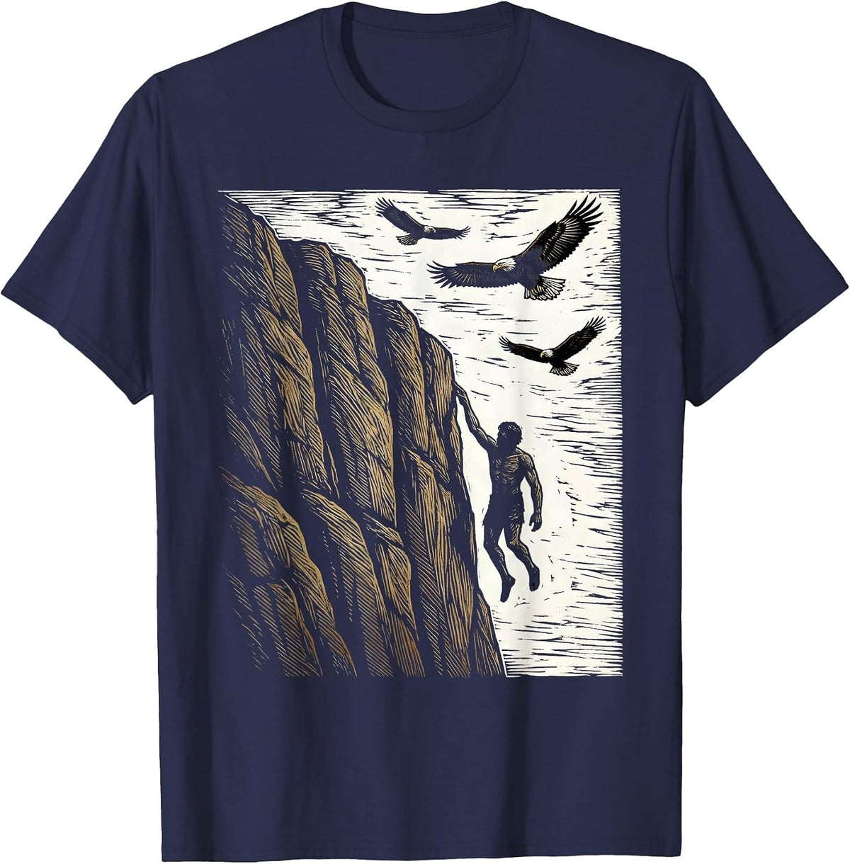Rock Climber Sheer Cliff Face Freedom Graphic T-Shirt - Navy Blue