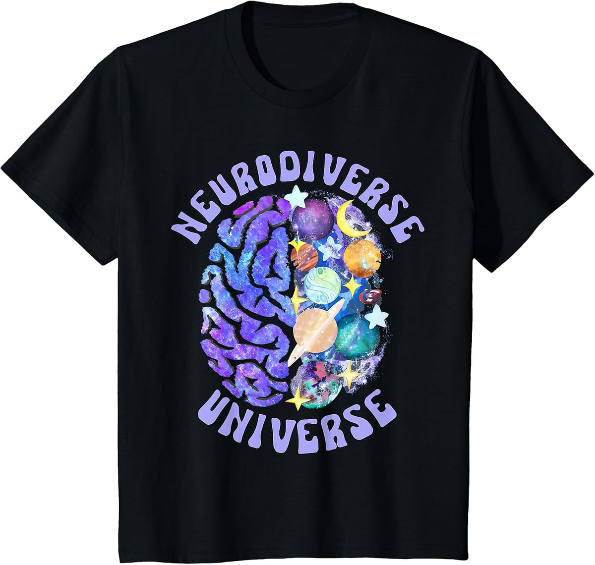 Neurodiverse Universe Neurodiversity Brain ADHD Awareness T-Shirt - Black