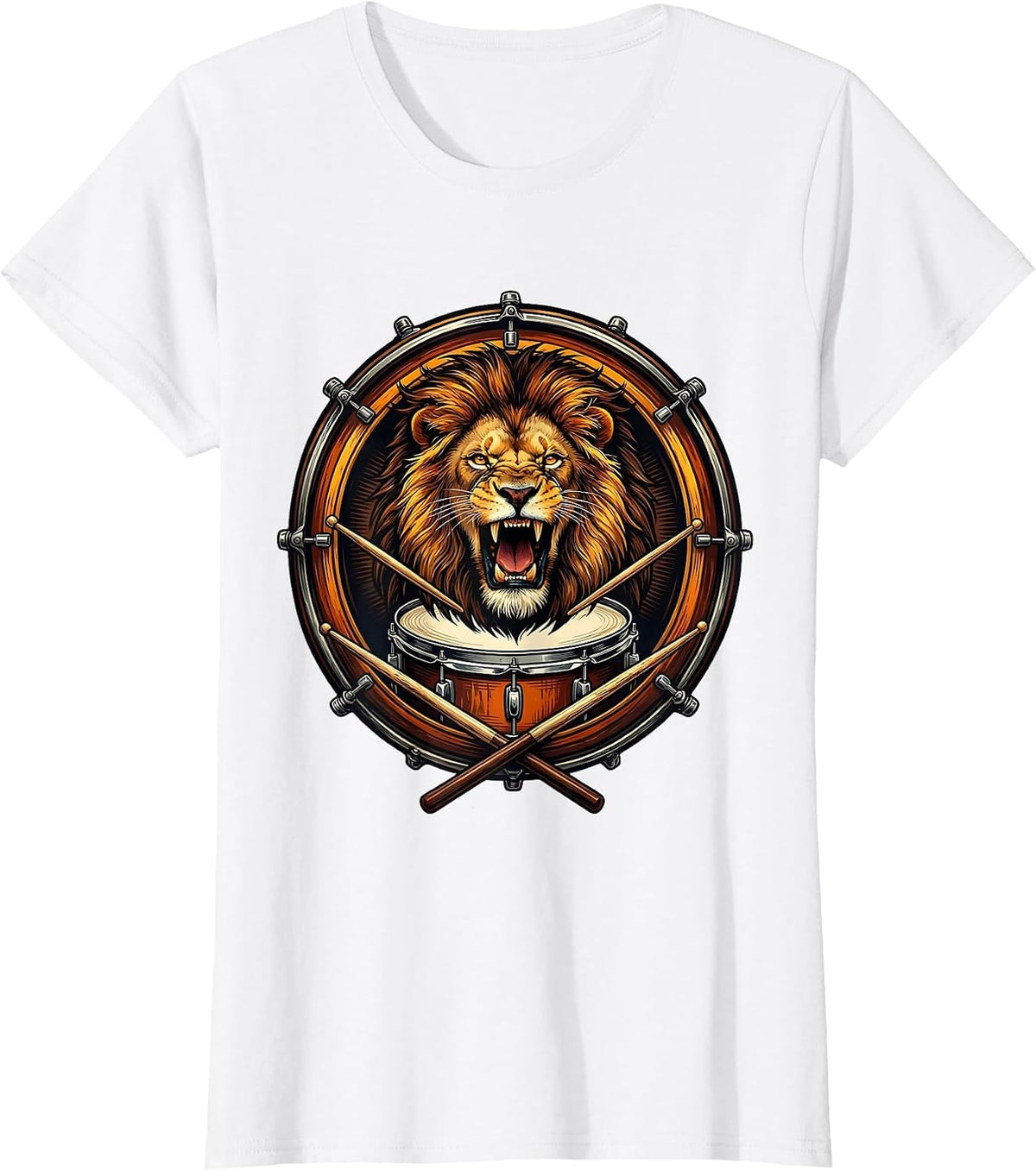 Roaring Lion Bass Drum Concert Graphic Tee T-Shirt - White
