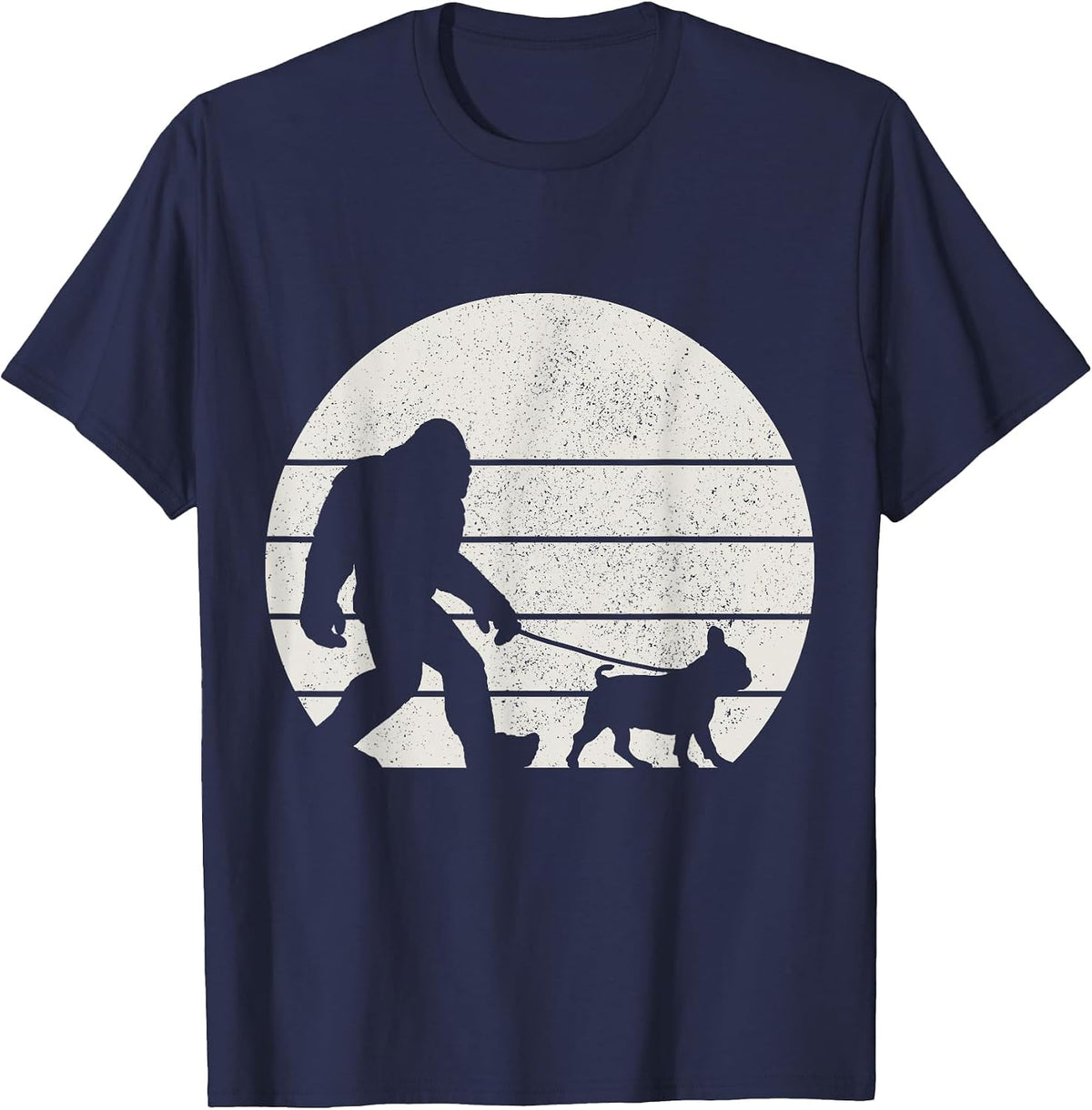 Bigfoot Walking French Bulldog Funny Dog Frenchie Mom Dad T-Shirt - Navy Blue