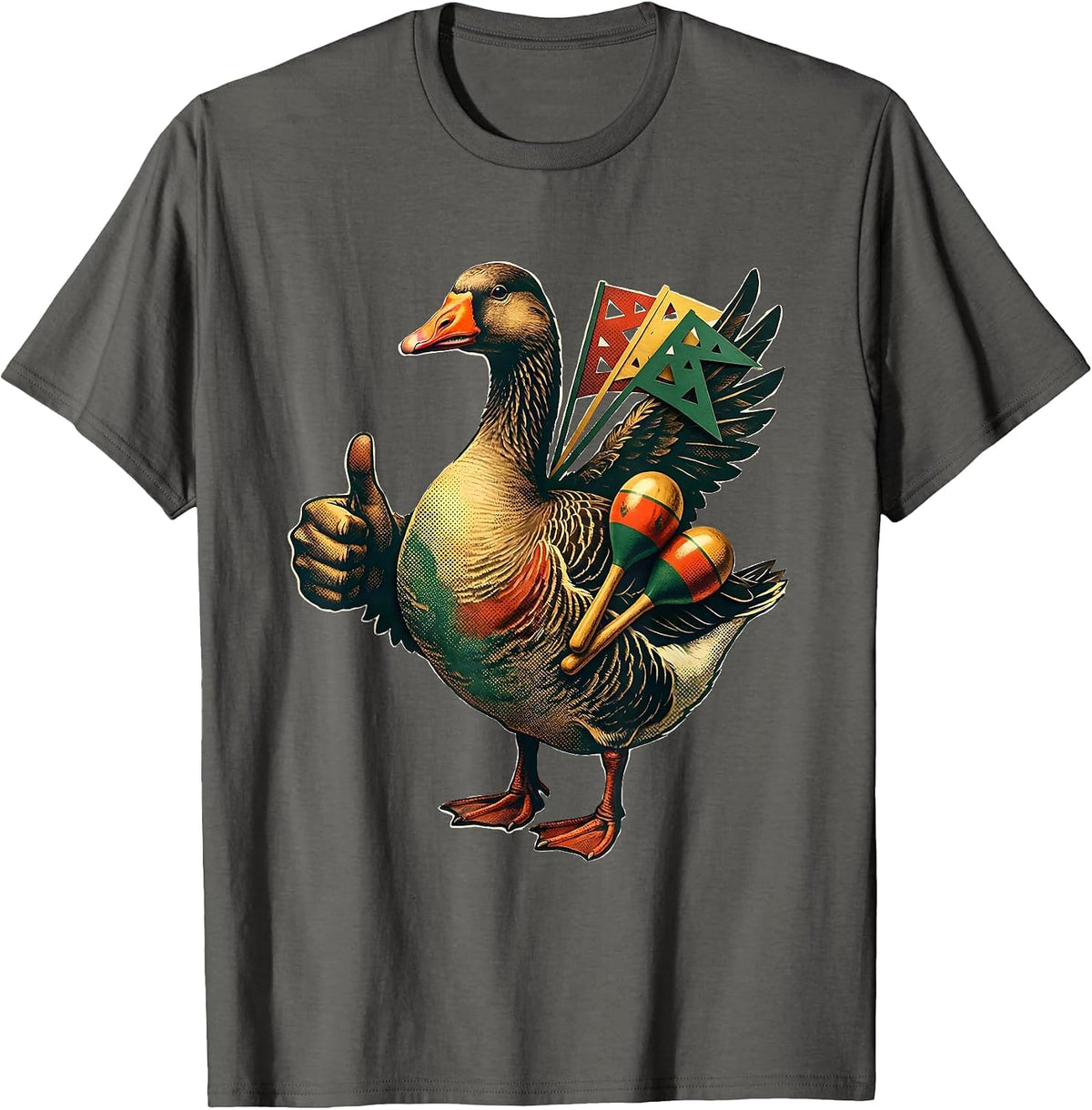 Men's Broad Goose Thumbs-Up Mexican Spanish Pun Humor T-Shirt - Asphalt Grey