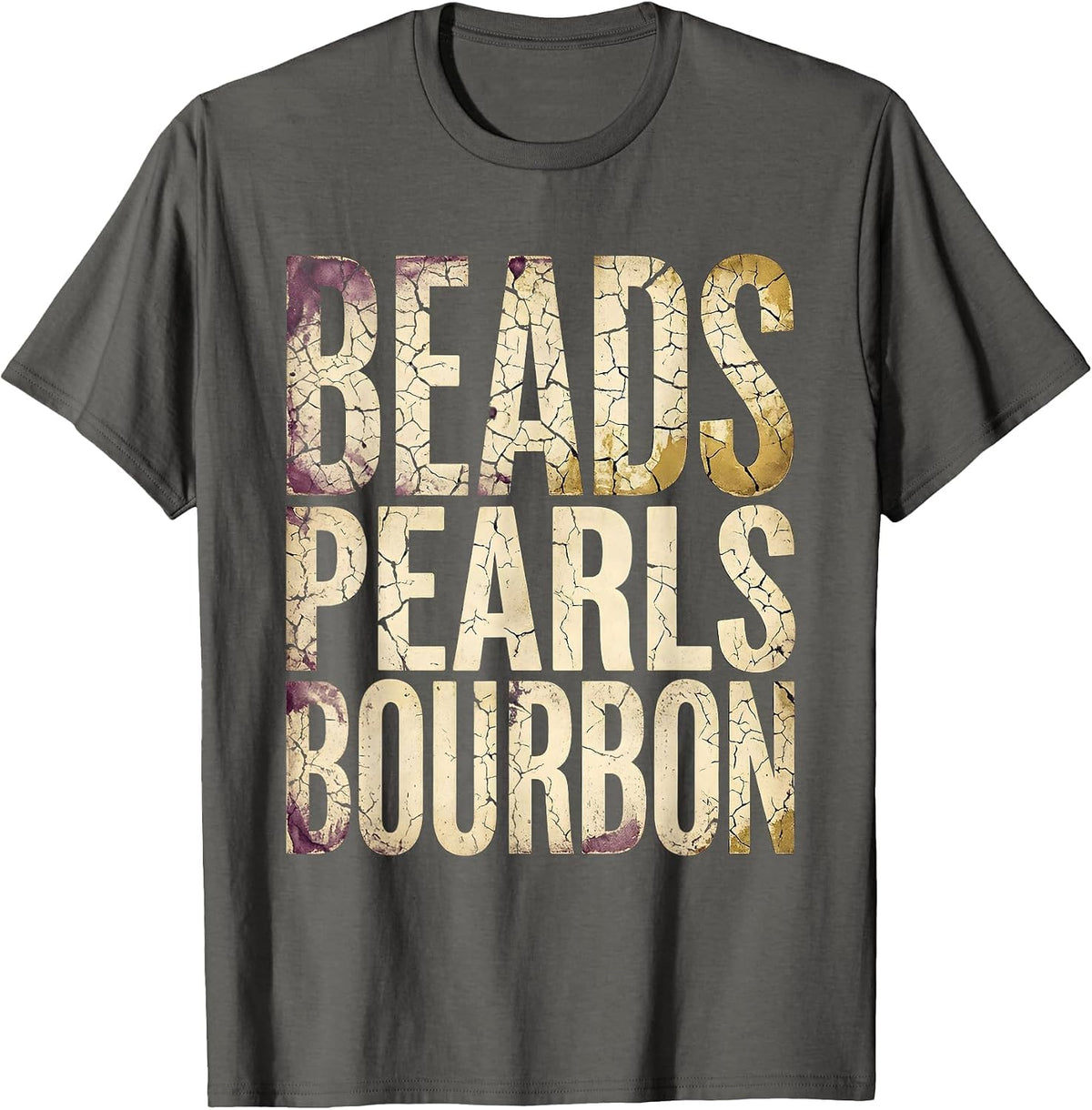 Men's Beads Pearls and Bourbon Mardi Gras Design T-Shirt - Asphalt Grey