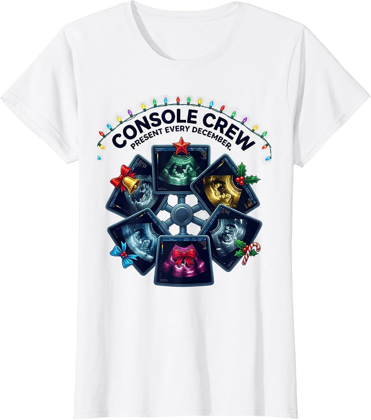 Console Crew Present Every December Funny Sonographer T-Shirt - White