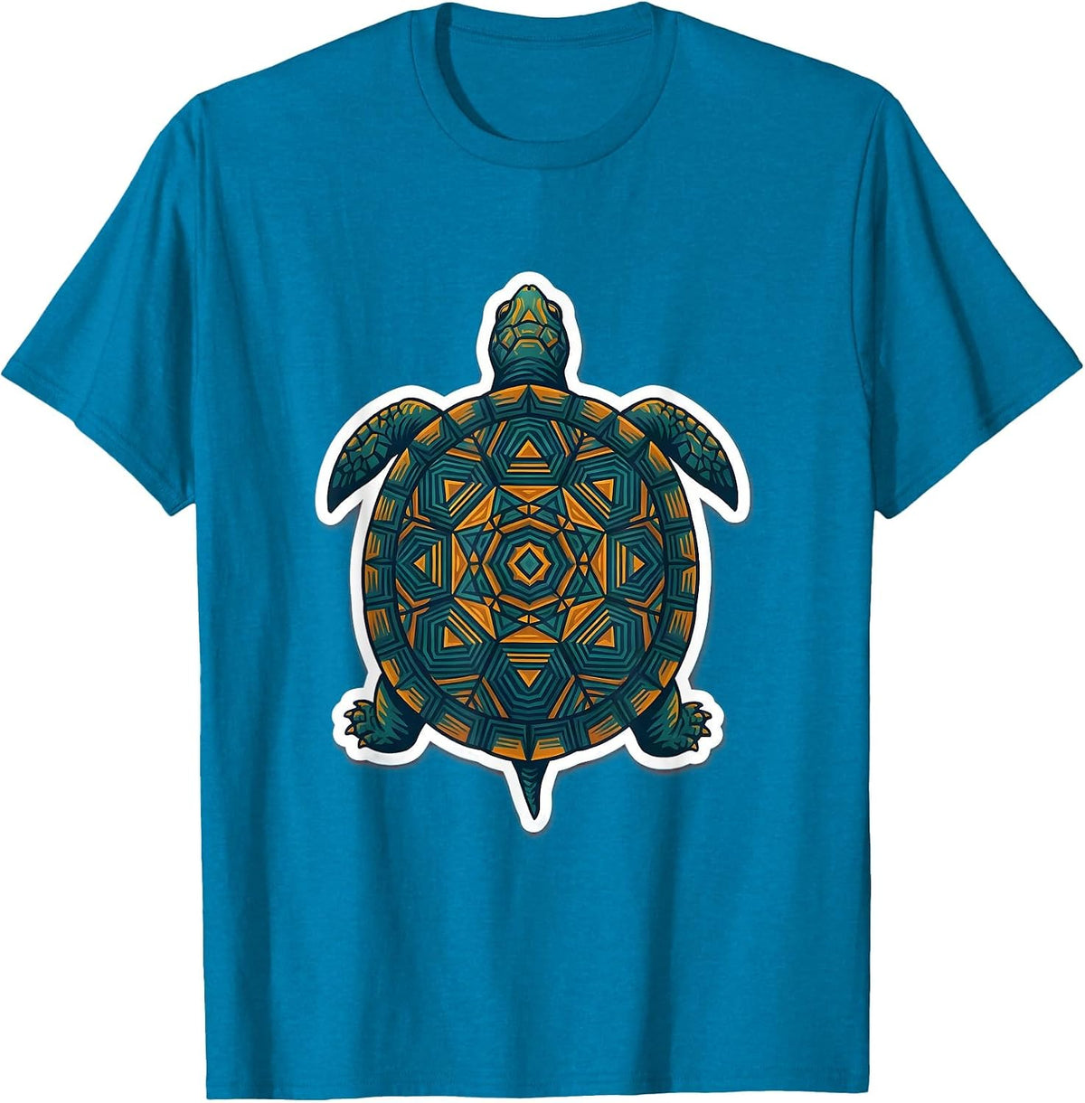 Turtle Shell Mandala Geometric Pattern Design T-Shirt - Sapphire Blue