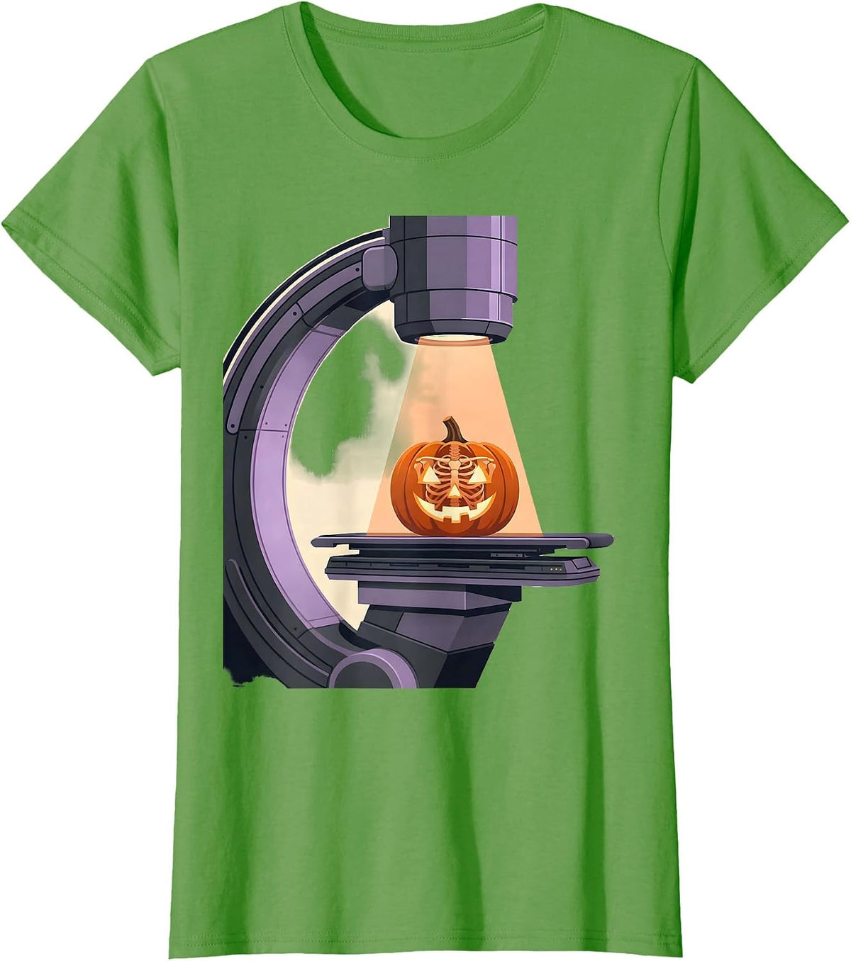 Women's C-Arm Halloween Radiology Tech Ghost Skeleton T-Shirt - Grass Green