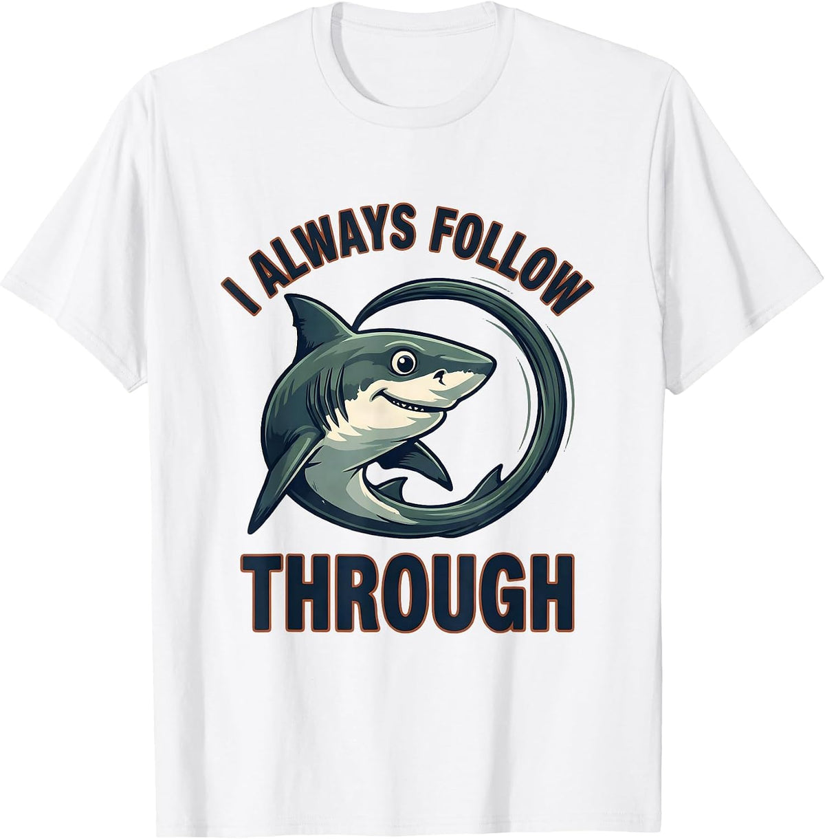 Men's I Always Follow Through Vintage Thresher Shark Ocean Animal T-Shirt - White