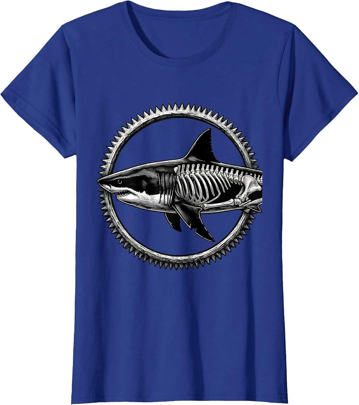 Women's Half Shark Half Skeleton Hybrid Graphic T-Shirt - Royal Blue