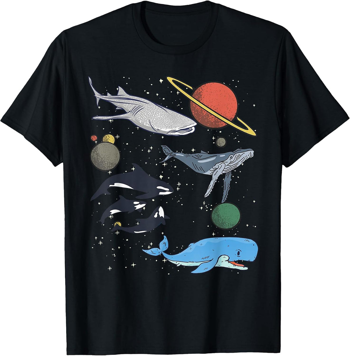Galaxy Space White Shark Fin Costume Adult Mens Womens Shark T-Shirt - Black