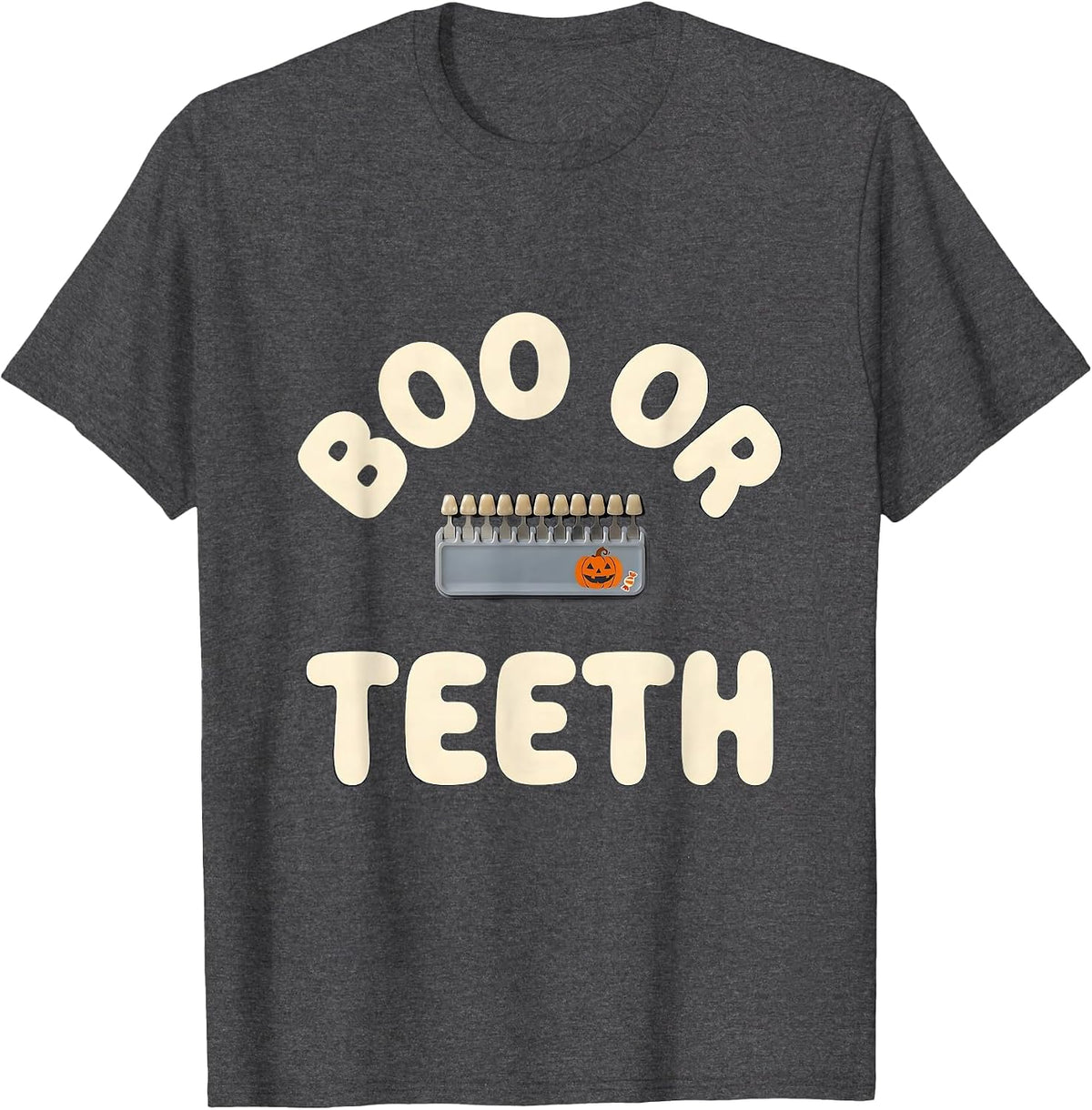 Men's Boo Or Teeth Funny Dental Hygienist Halloween Work T-Shirt - Dark Heather Grey