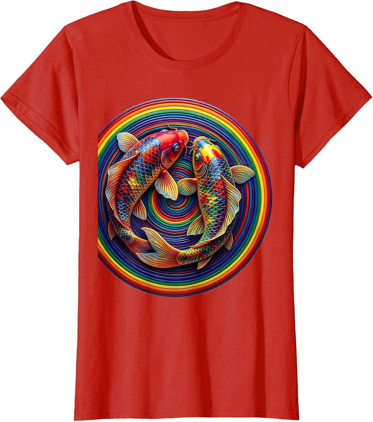 Koi Fish Swimming Through Paint Ripples Art T-Shirt - Red