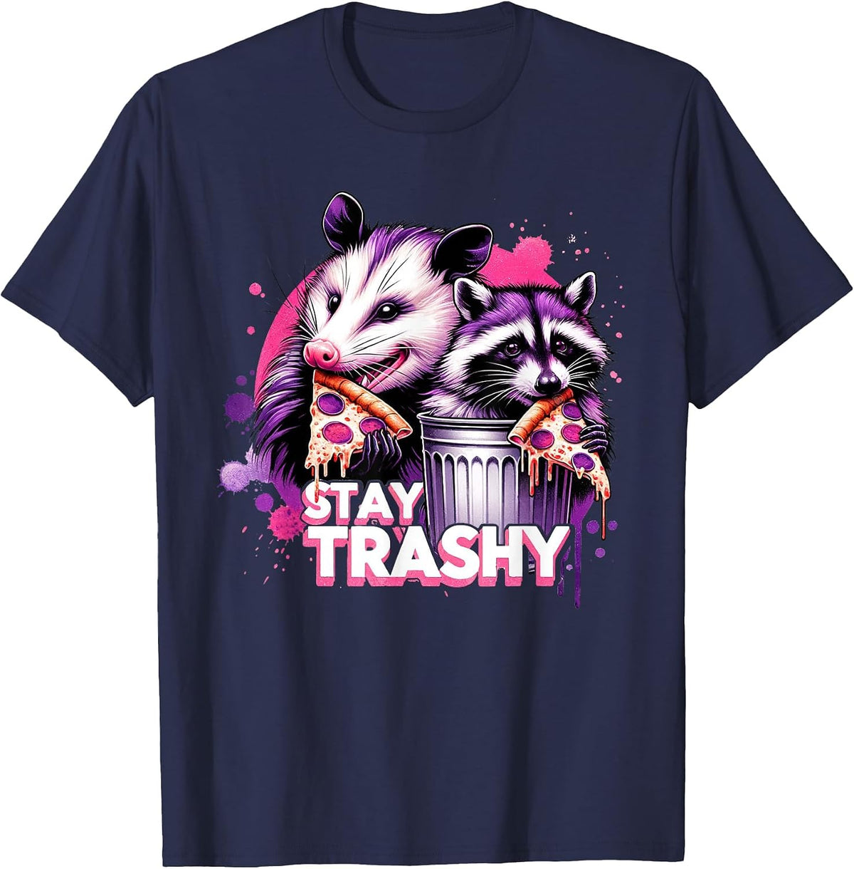 Funny Stay Trashy Raccoons Opossums Possums Animals Lover T-Shirt - Navy Blue
