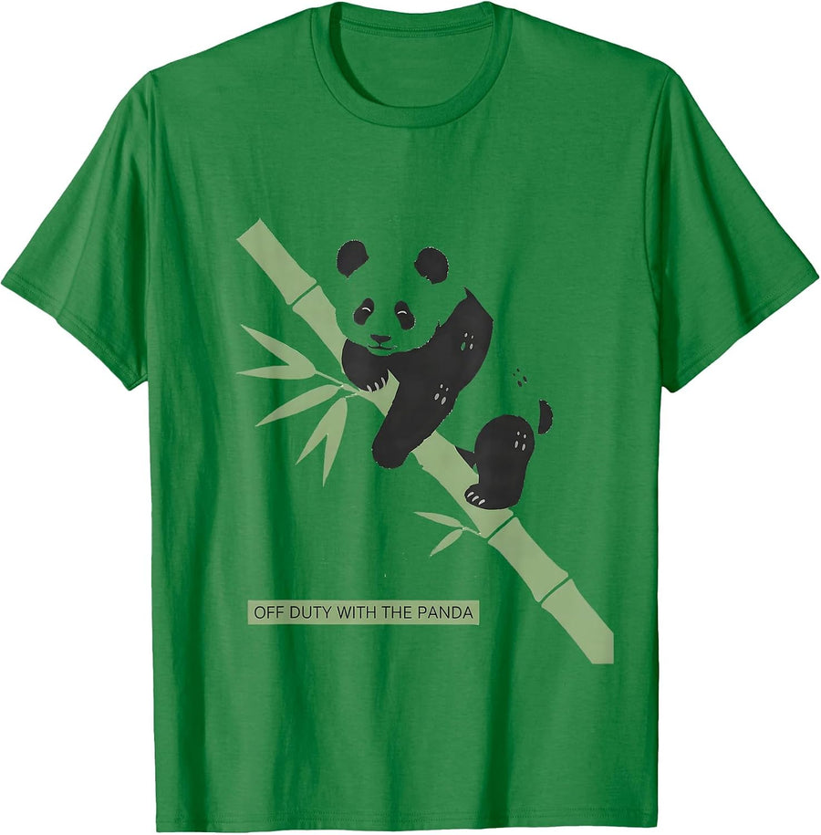 Men's Off Duty With The Panda Funny Sleepy Animal Pajama Portrait T-Shirt - Kelly Green
