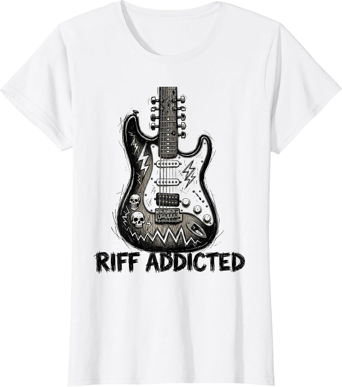 Riff Addicted Heavy Metal Guitar Design T-Shirt - White