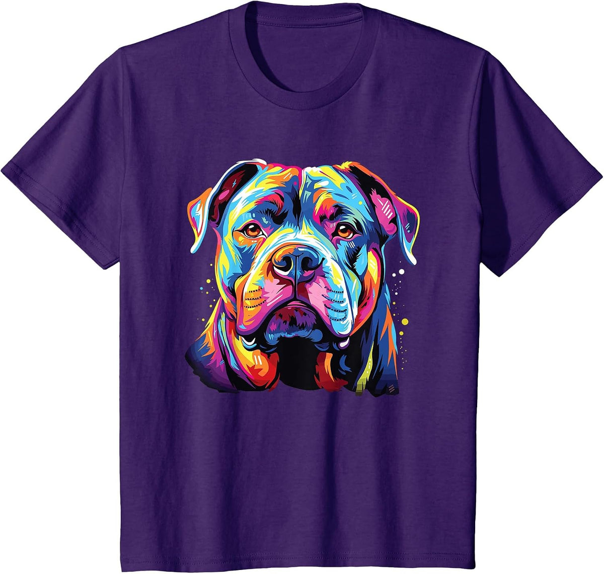 Watercolor Colorful American Bulldog Dog T-Shirt - Purple