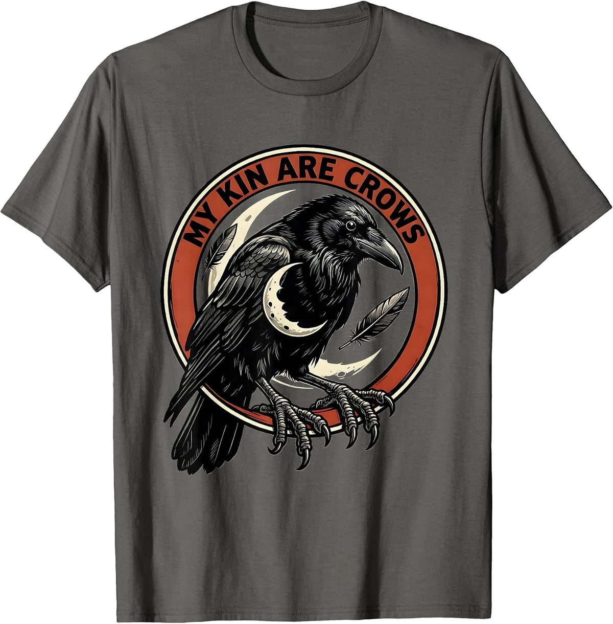 My Kin Are Crows Cartoon Gothic Raven Bird Lover Dark T-Shirt - Asphalt Grey