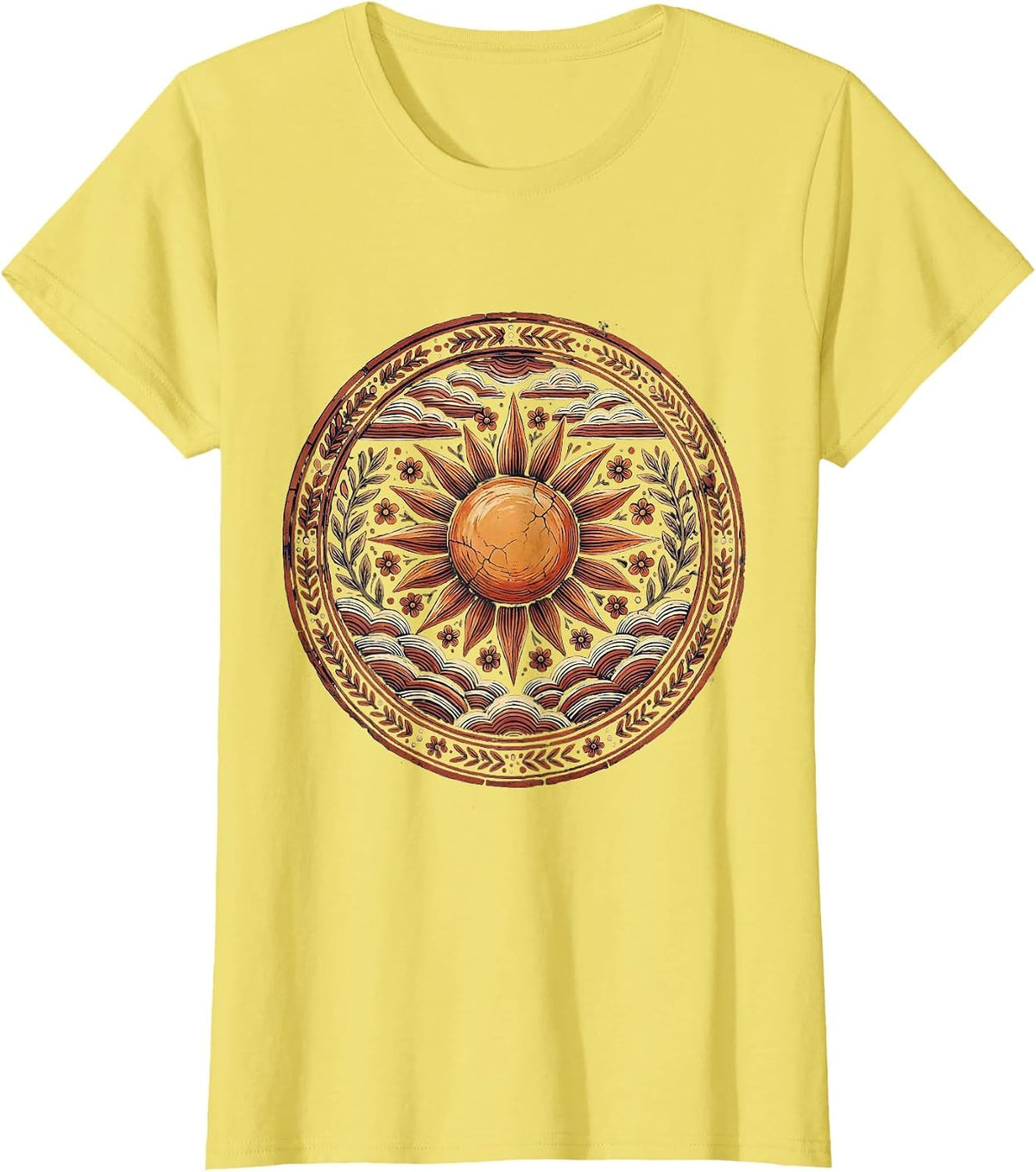 Red White and Blue Sunset Behind Striped Clouds T-Shirt - Lemon Yellow