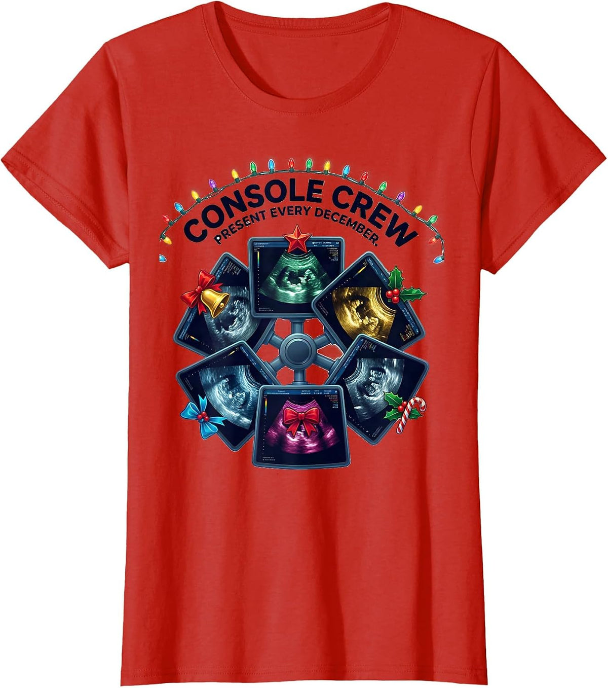 Console Crew Present Every December Funny Sonographer T-Shirt - Red