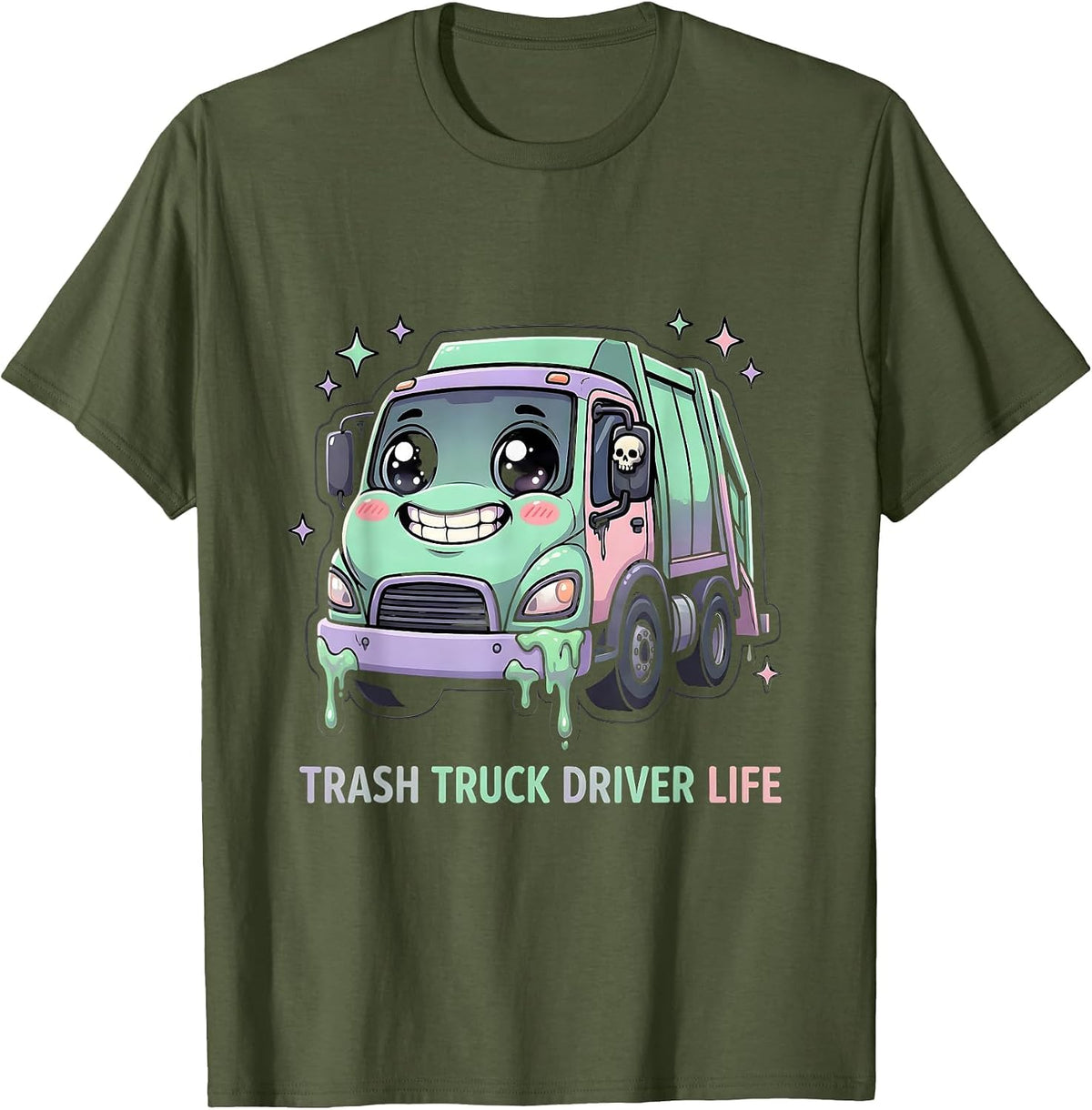 Trash Truck Driver Life Garbage Truck Design T-Shirt - Olive Green