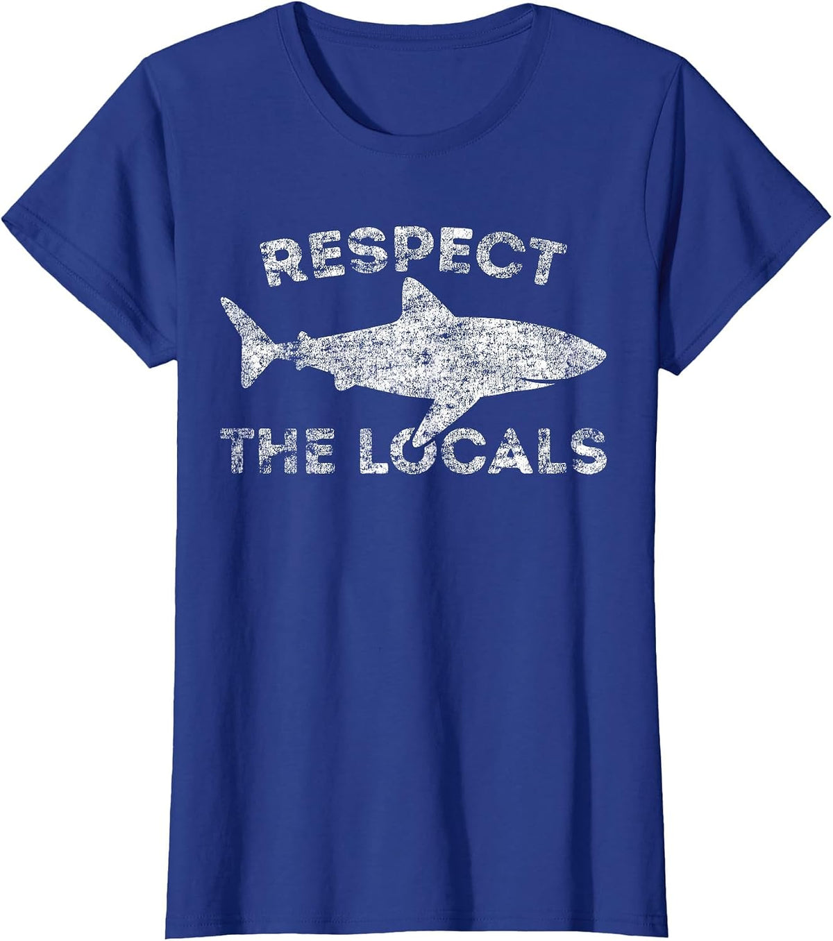 Funny Scuba Diving Respect Locals Vintage Distressed Shark T-Shirt - Royal Blue