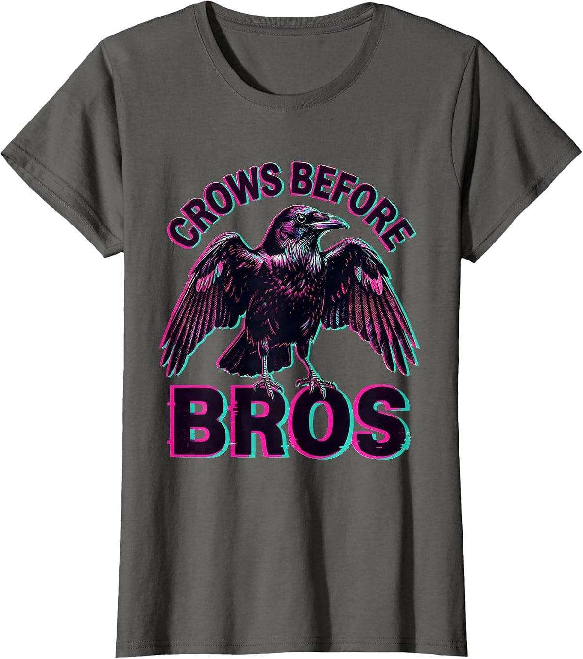 Women's Crows Before Bros Funny Bird Lover Design T-Shirt - Asphalt Grey