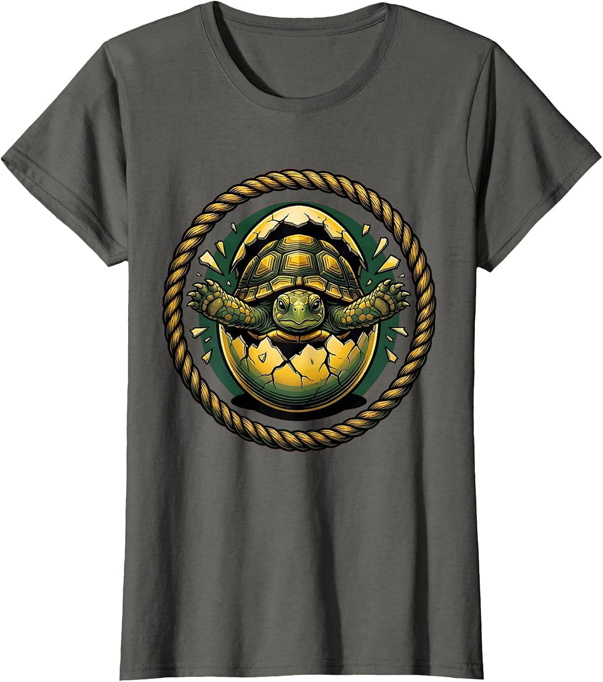 Women's Tiny Turtle Hatching From Egg Cute Wildlife Art T-Shirt - Asphalt Grey