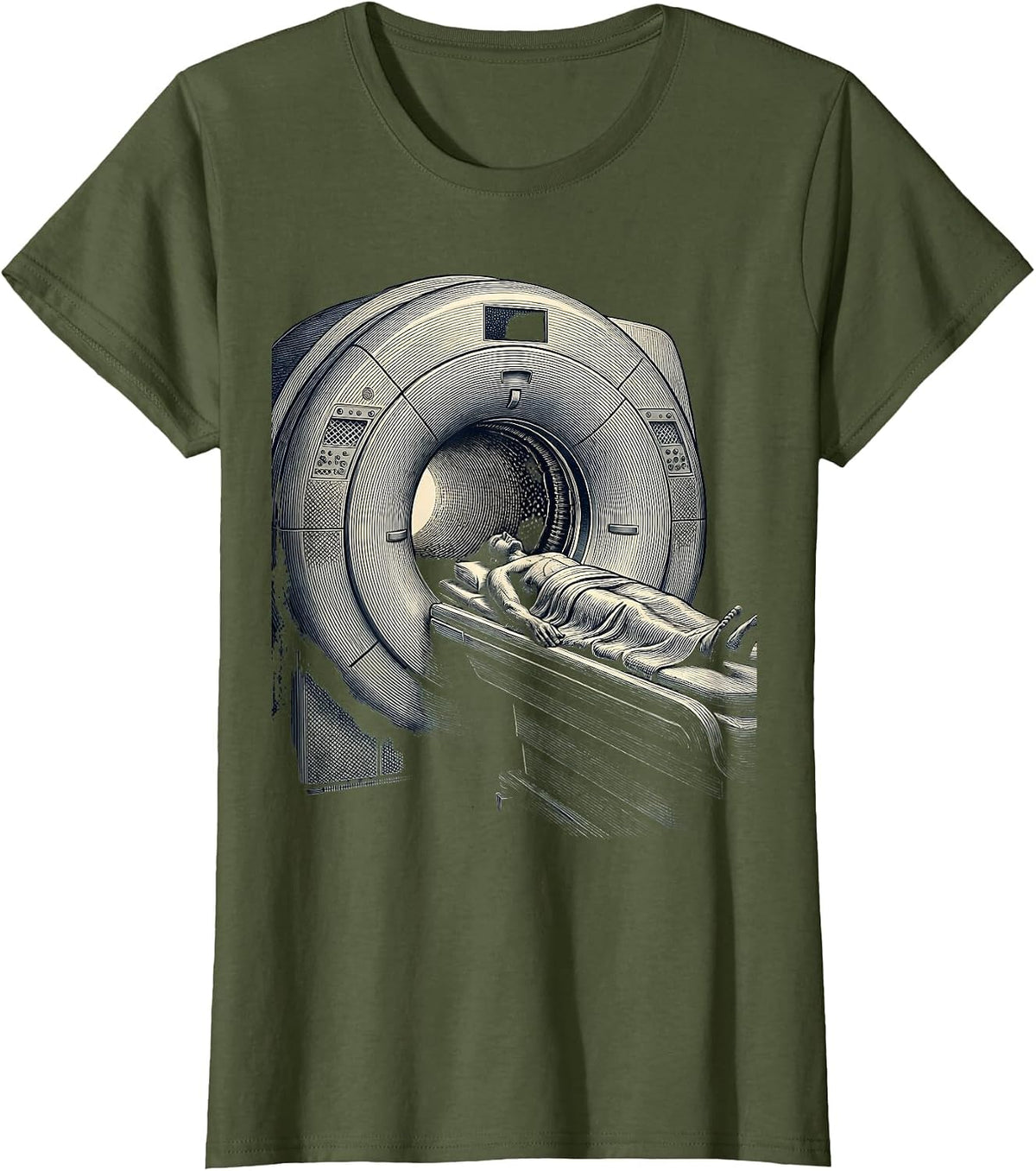 Women's MRI Machine Radiology Illustration Graphic Design T-Shirt - Olive Green