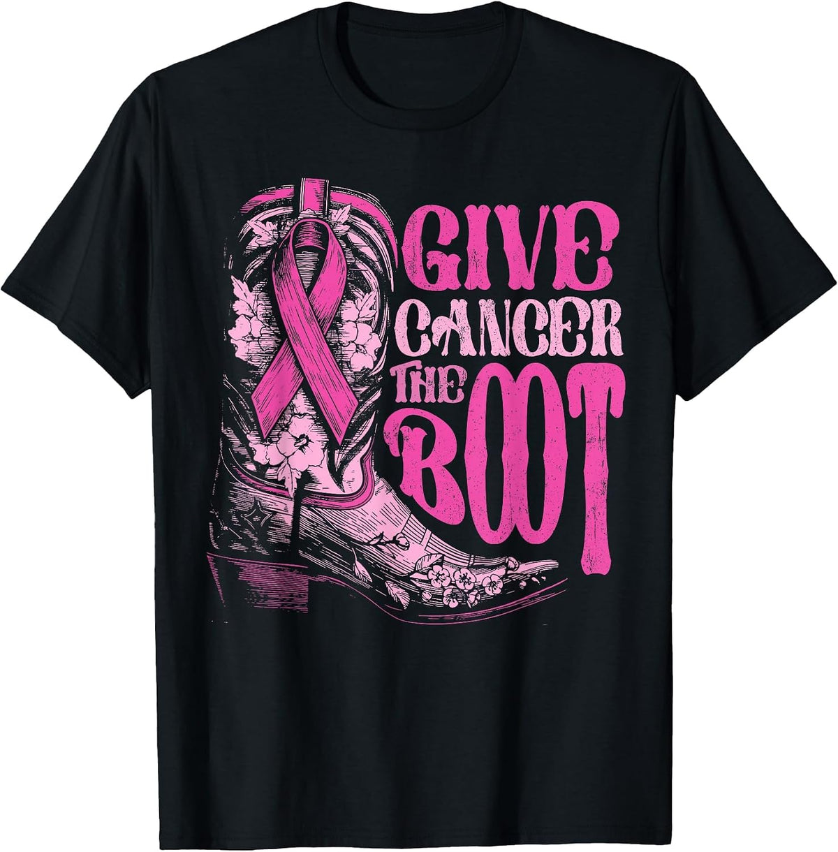 Breast Cancer Cowboy Gives Cancer Running Pass Cowgirl Rodeo T-Shirt - Black