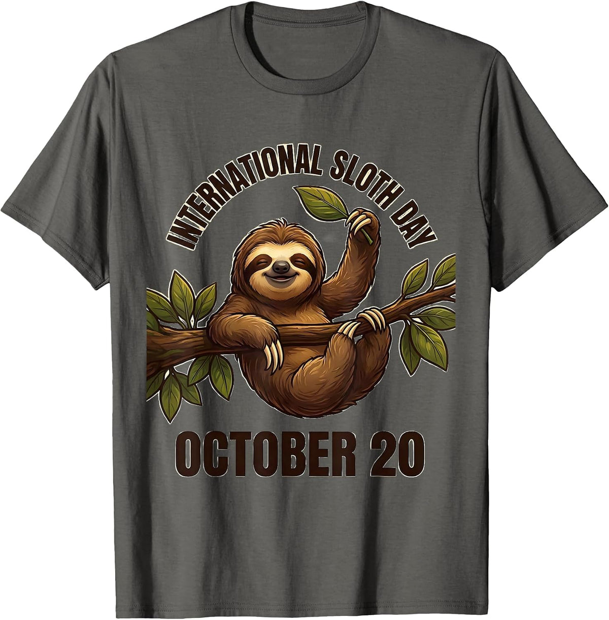 International Sloth Day October 20 Cartoon Sloth Lover T-Shirt - Asphalt Grey