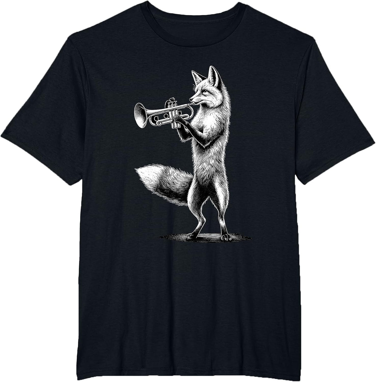 Fox Playing Trumpet Trumpeter Instrument Musician T-Shirt - Black