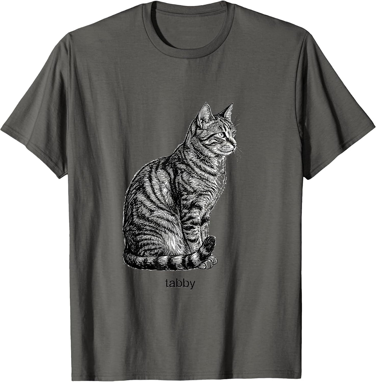 tabby Minimalist Line Art Cat Lover Pet Owner Gift T-Shirt - Asphalt Grey