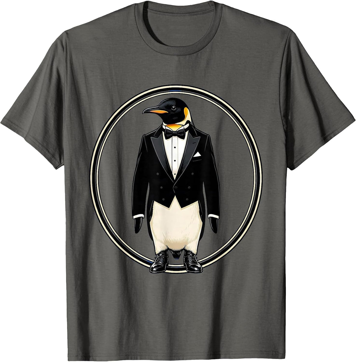 Penguin in Tuxedo Bow Tie Funny Formal Design T-Shirt - Asphalt Grey