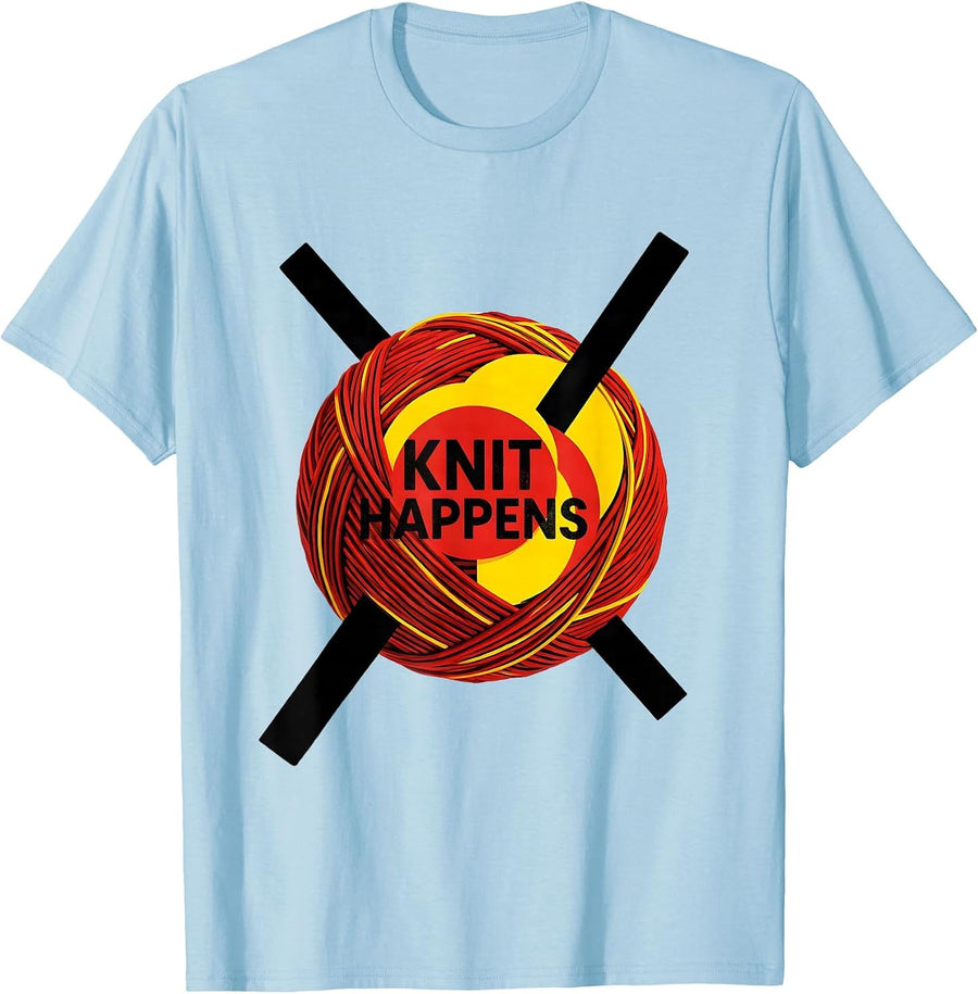 Men's Knit Happens Fall Yarn Ball Knitting Design T-Shirt - Baby Blue