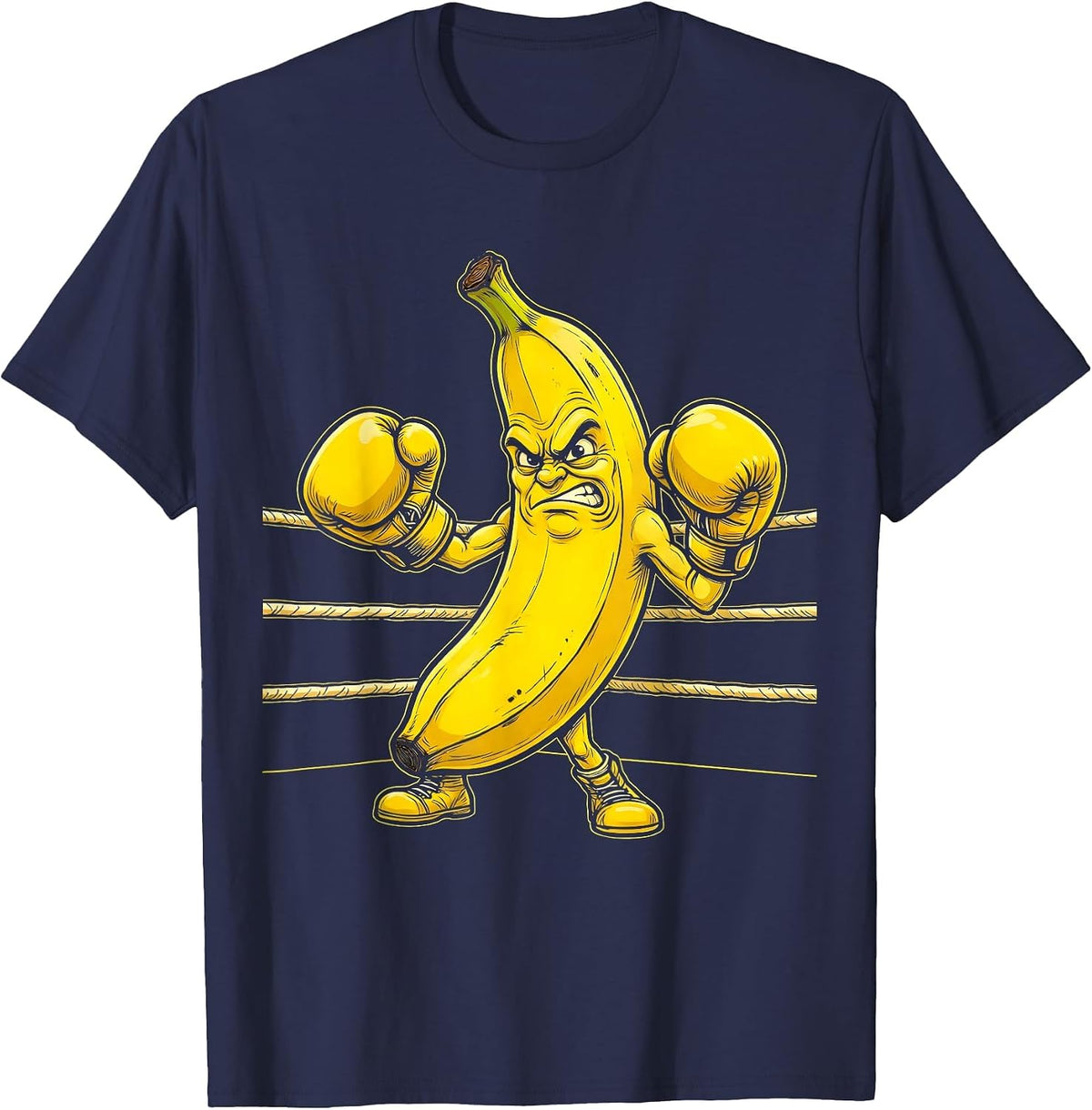 Banana Boxing Champ Funny Fruit Fighter Graphic T-Shirt - Navy Blue