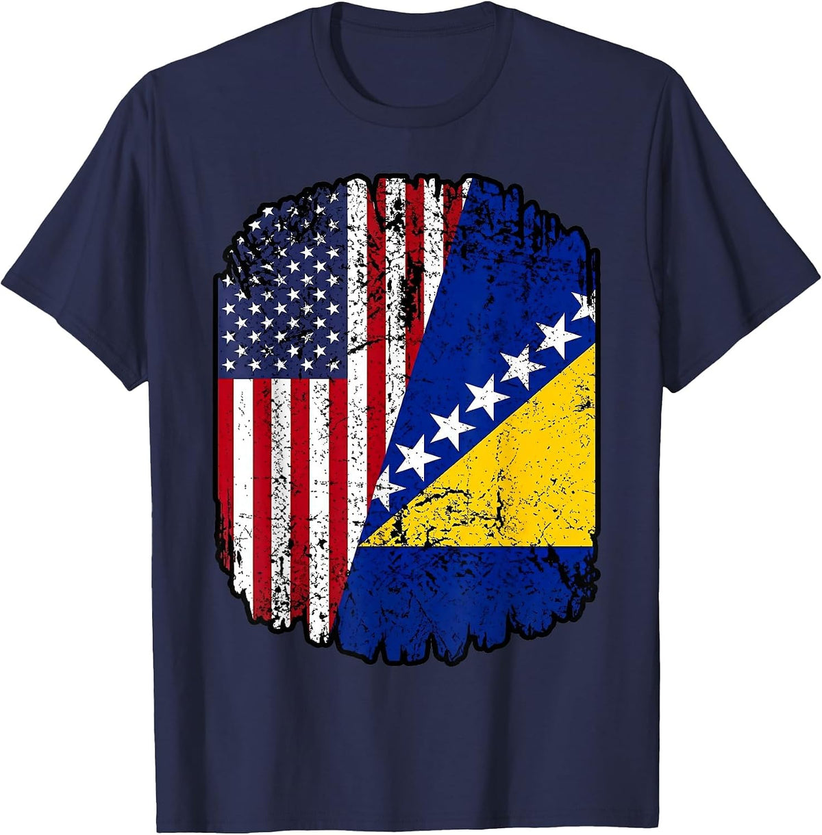 American Bosnian Country Bosna Bosnian Roots Flag USA Bosnia T-Shirt - Navy Blue