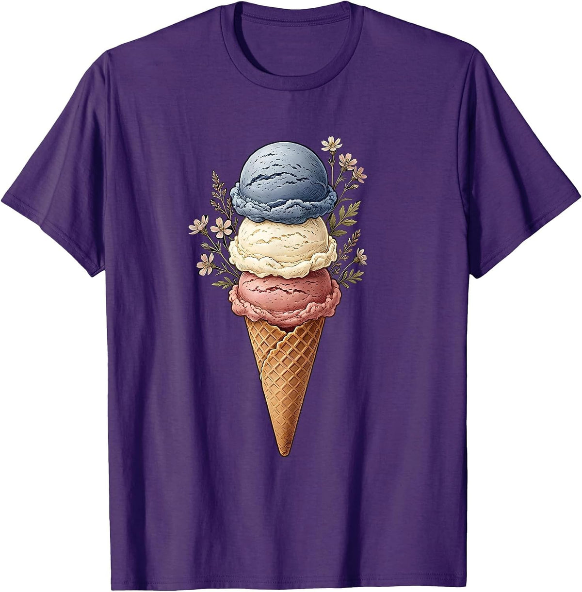 Patriotic Ice Cream Cone Red White Blue Design T-Shirt - Purple