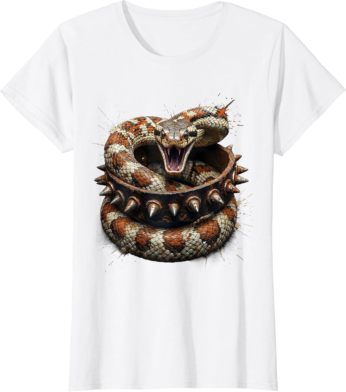 Punk Rock Snake and Spiked Bracelet Graphic T-Shirt - White