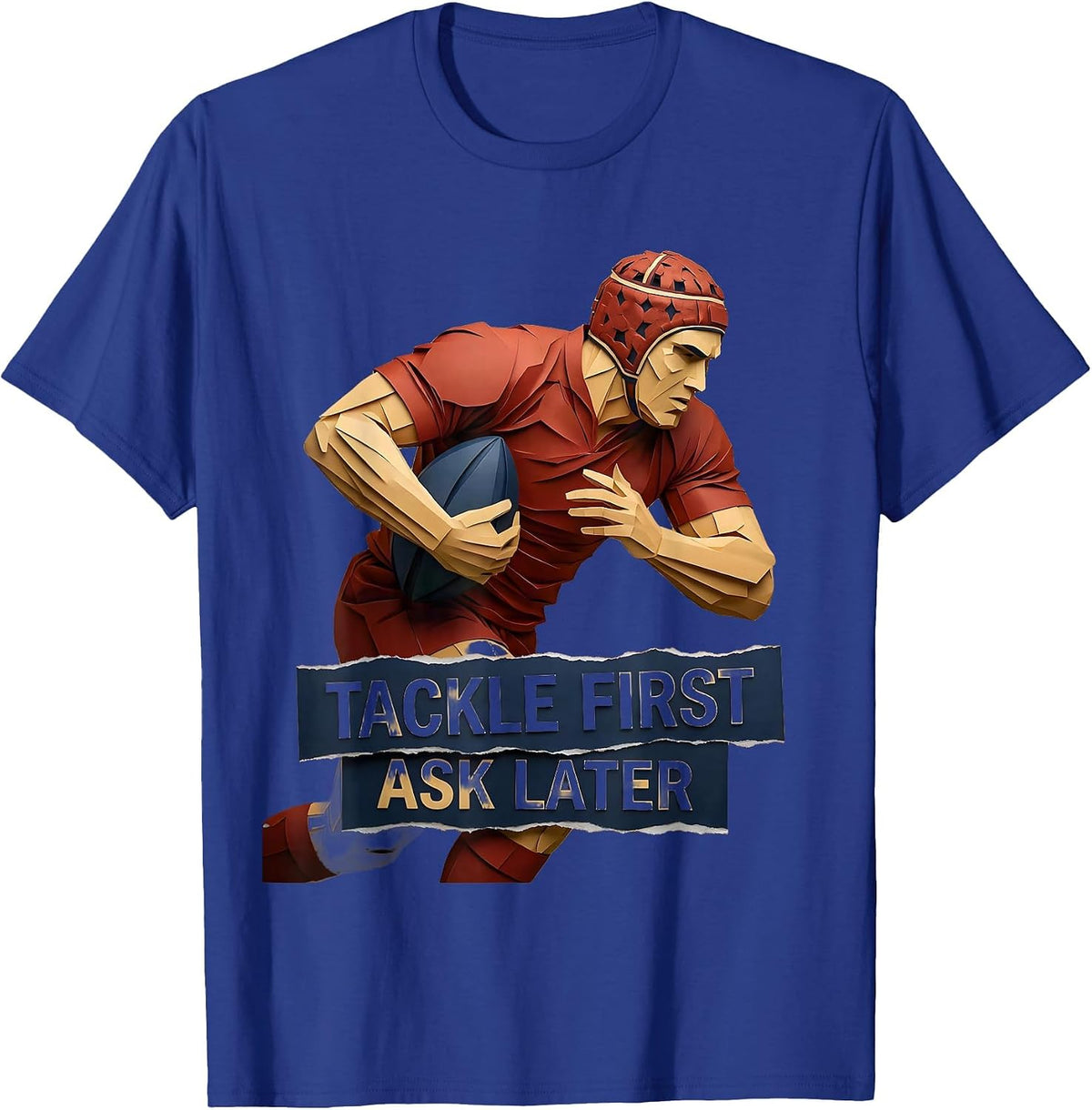 Men's Tackle First Ask Later Rugby Graphic Design T-Shirt - Royal Blue