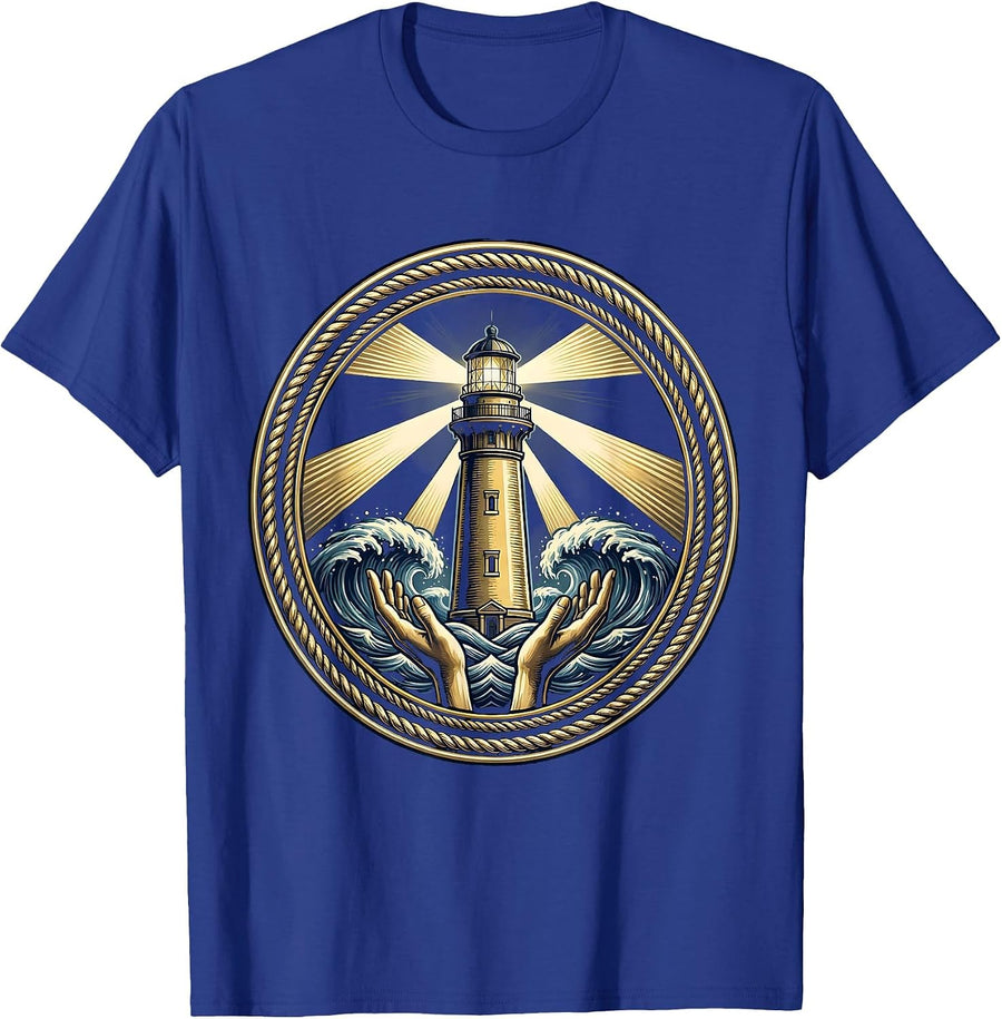 Social Worker Lighthouse Stormy Waves Graphic T-Shirt - Royal Blue