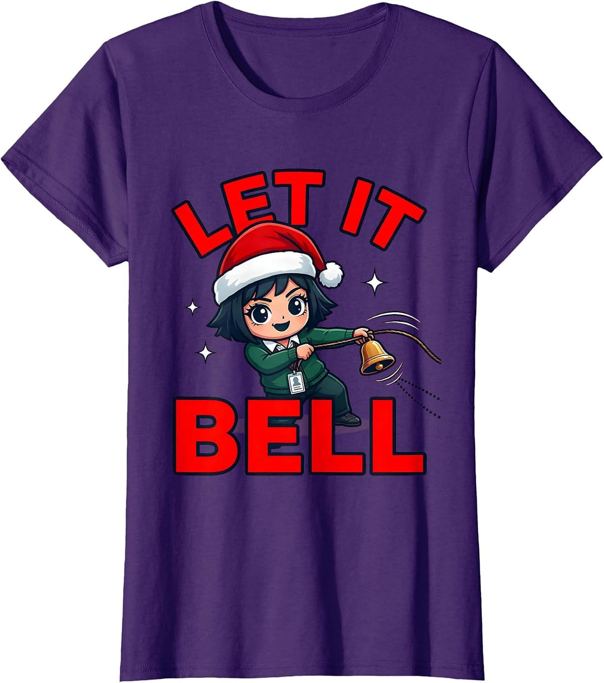 Women's LET IT BELL Funny Teacher Christmas School Staff T-Shirt - Purple