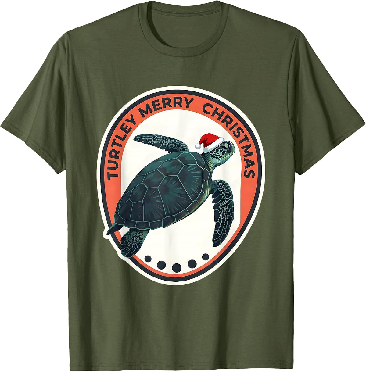 Turtley Merry Christmas Midcentury Modern Sea Turtle Lover T-Shirt - Olive Green