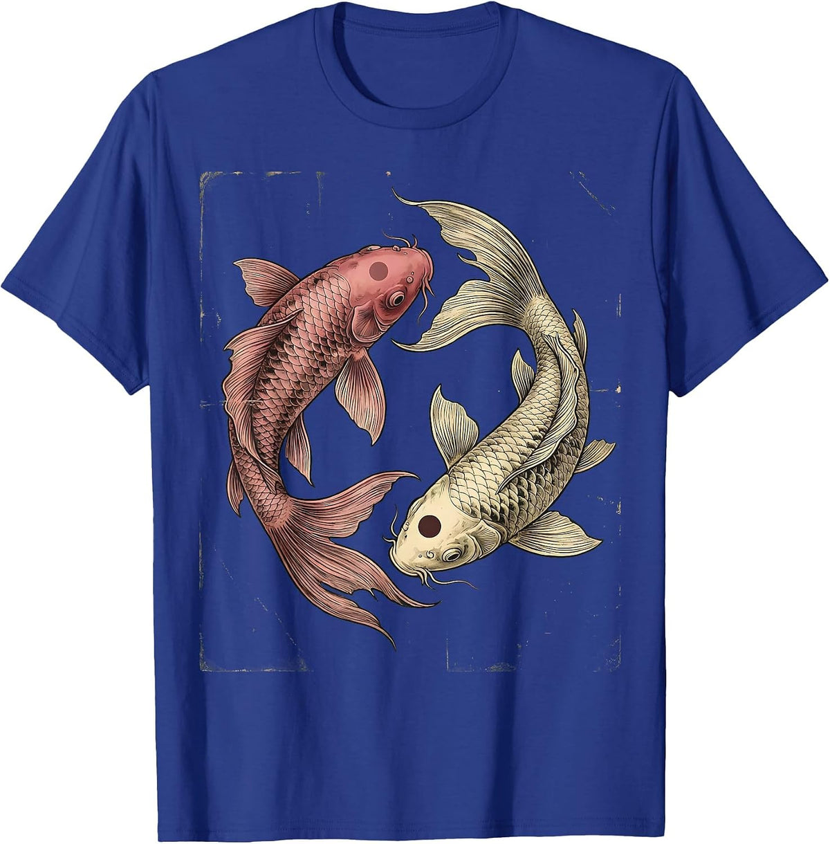 Men's Koi Fish Yin Yang Breast Cancer Awareness T-Shirt - Royal Blue