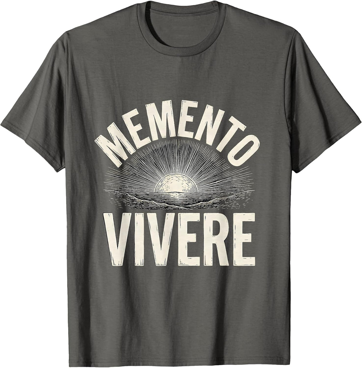 MEMENTO VIVERE Stoic Philosophy Memento Mori Quote T-Shirt - Asphalt Grey