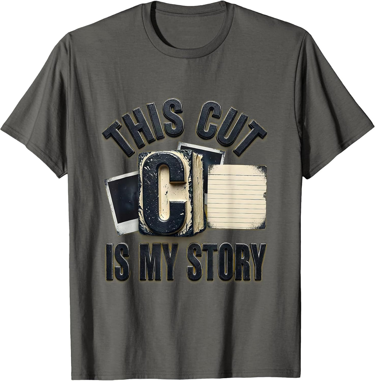 Men's This Cut Is My Story Rubber Stamp Scrapbooking Humor T-Shirt - Asphalt Grey