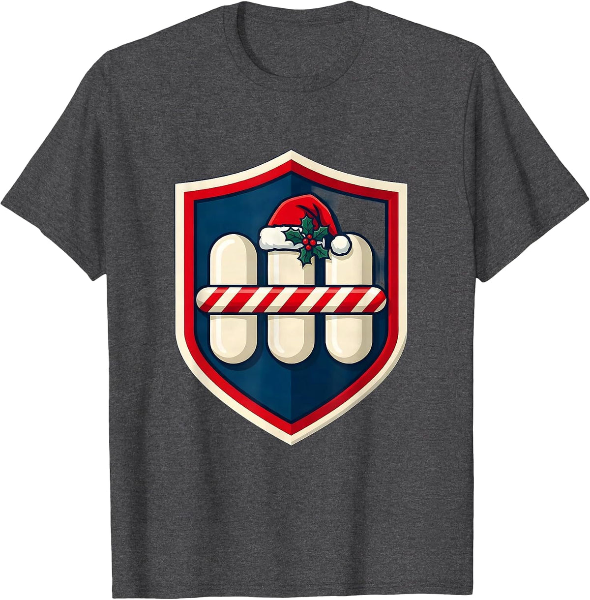 Men's Pharmacy Tech Christmas Squad Shield Badge Sports T-Shirt - Dark Heather Grey