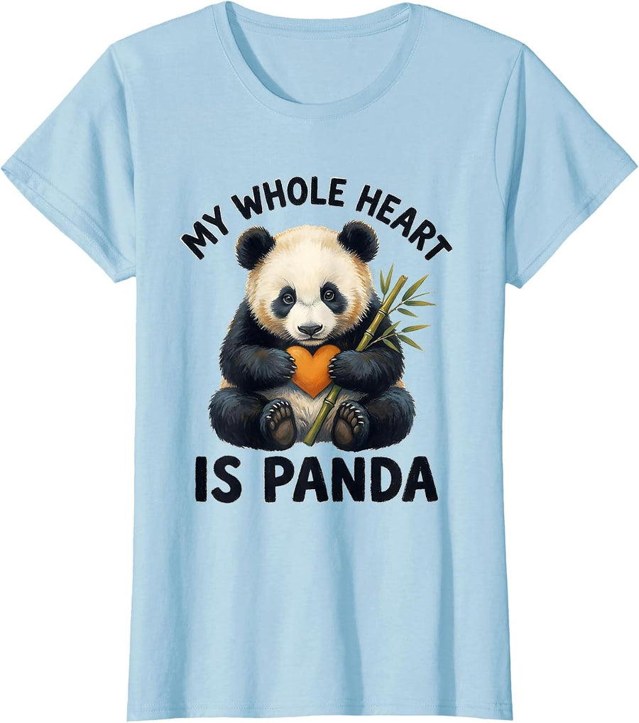 Women's My Whole Heart Is Panda Cute Kawaii Animal Lover Humor T-Shirt - Baby Blue