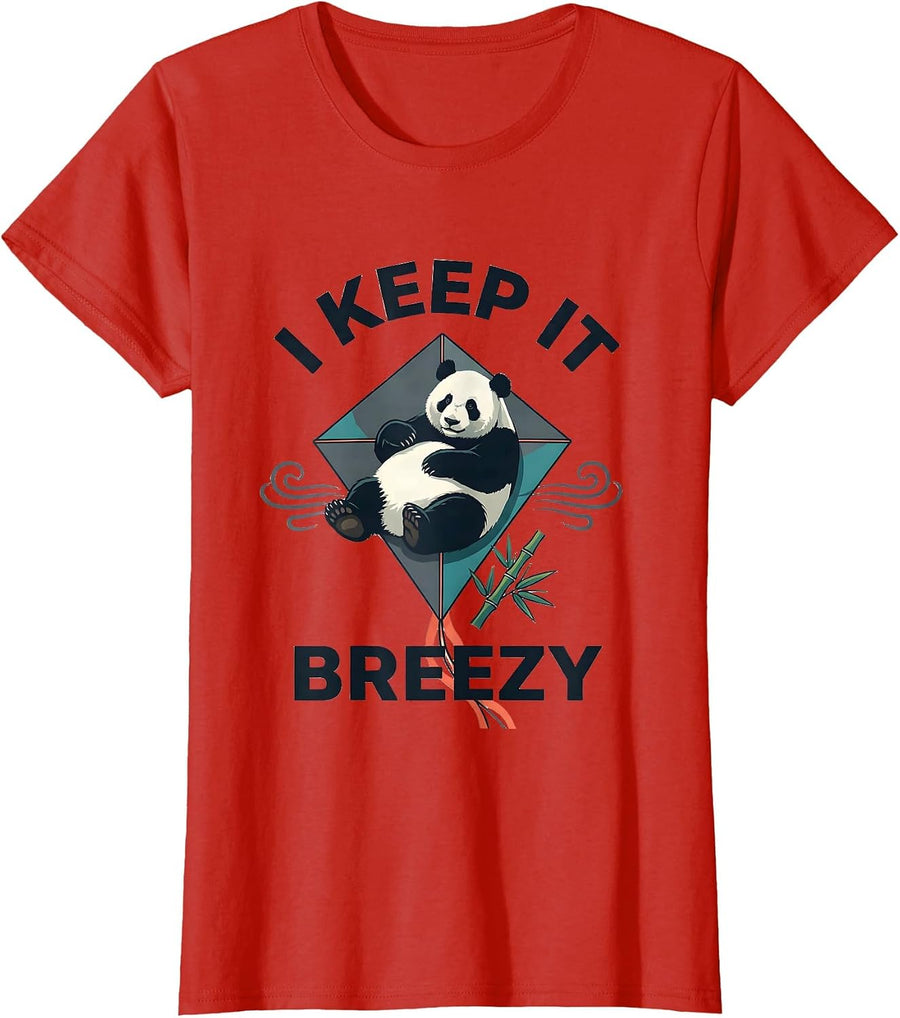 Women's I Keep It Breezy Flat Vector Cute Panda Lover Gift T-Shirt - Red
