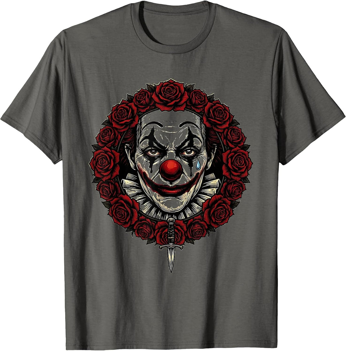 Sad Clown Smeared Makeup Emo Gothic Art T-Shirt - Asphalt Grey